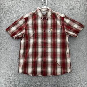 CARHARTT Men's Shirt Size XL Relaxed Fit Plaid Red Button Down Short Sleeve